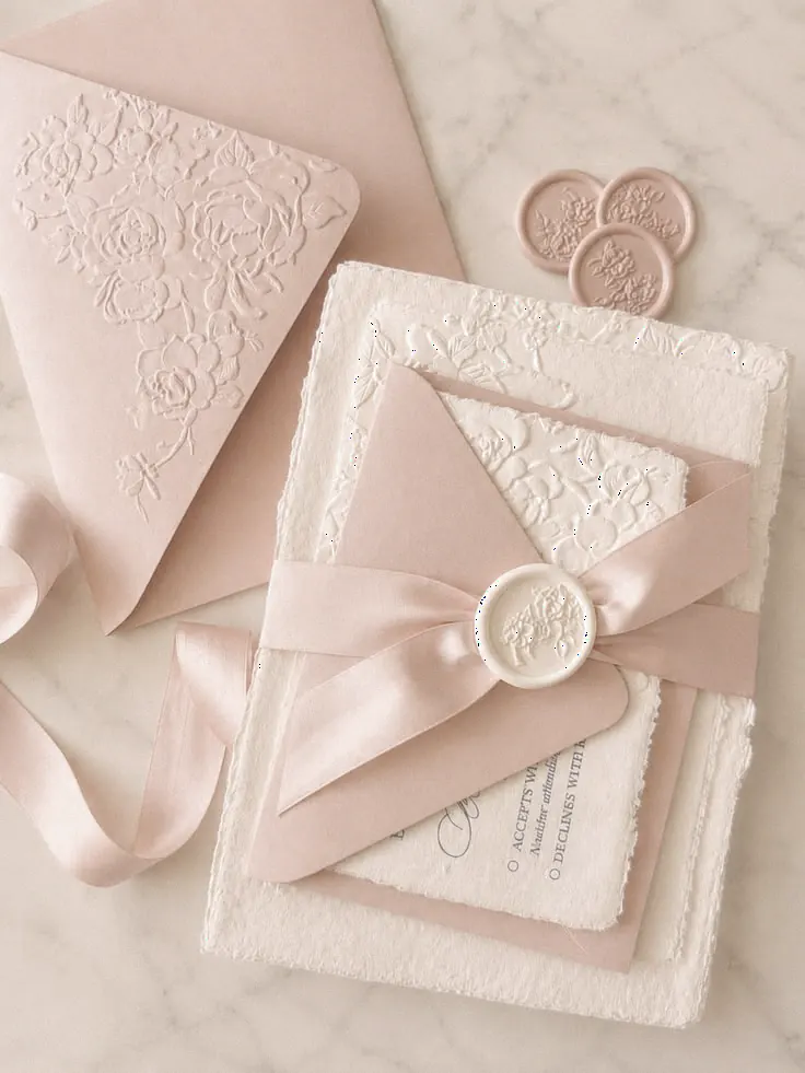 Blush handmade wedding invitation suite